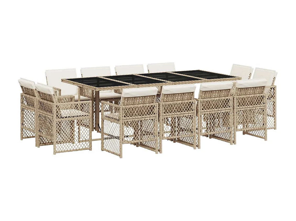 Ensemble à manger de jardin et coussins 13 pièces beige