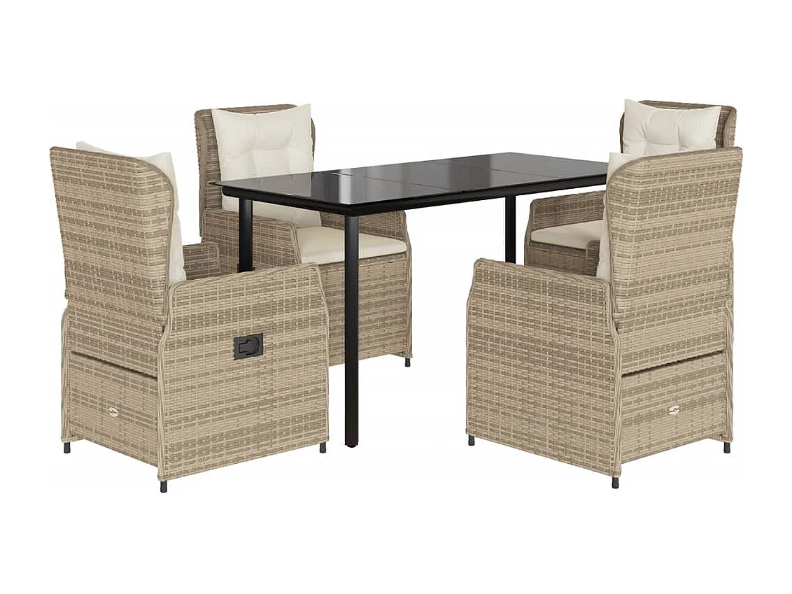 Ensemble à manger de jardin avec coussins 5 pièces Beige poly rotin