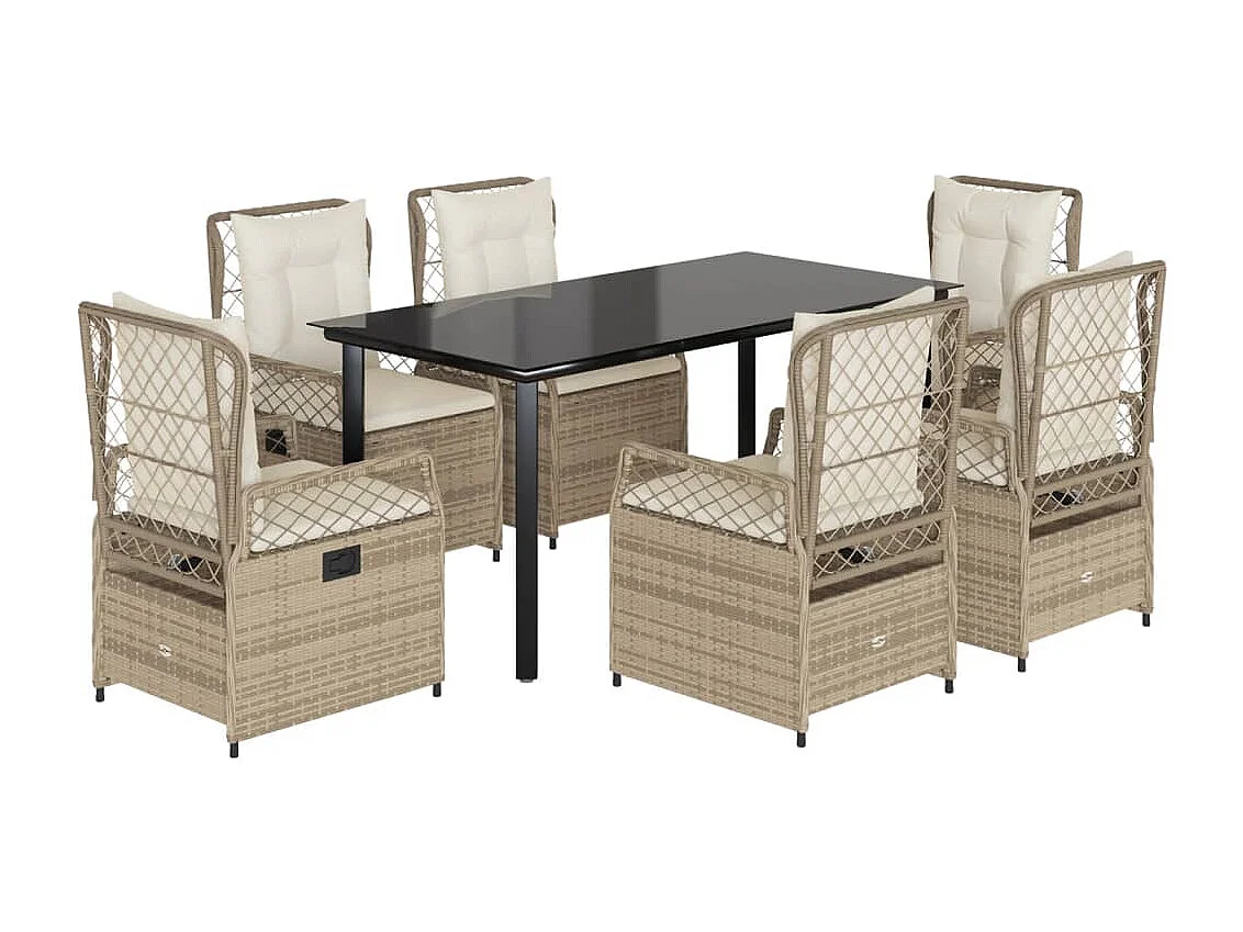Set comedor de jardín 7 piezas con cojines ratán sintético beige