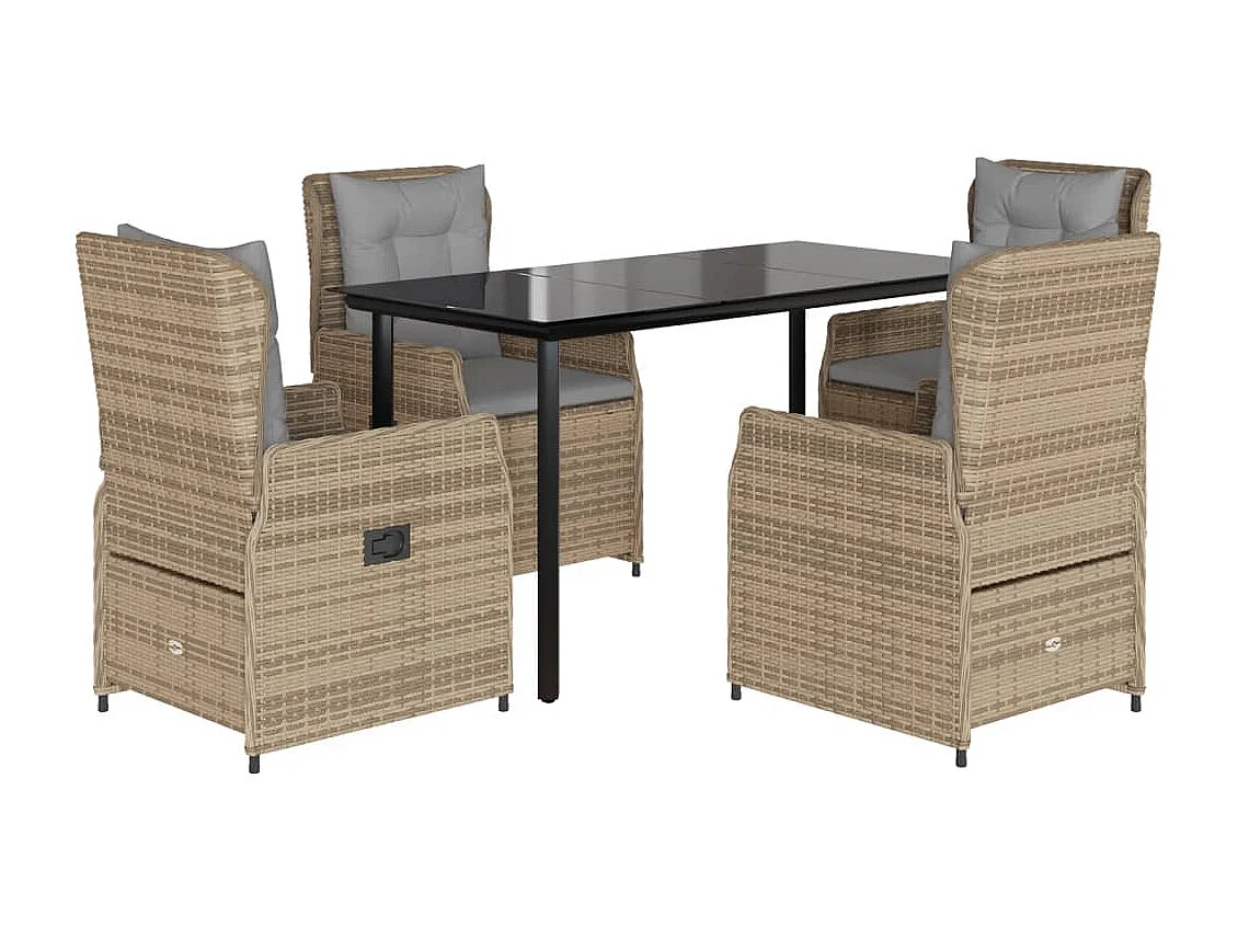 Ensemble à manger de jardin avec coussins 5 pièces Beige poly rotin