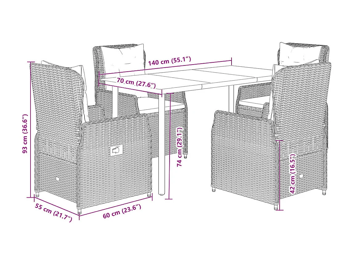 Ensemble à manger de jardin avec coussins 5 pièces Beige poly rotin