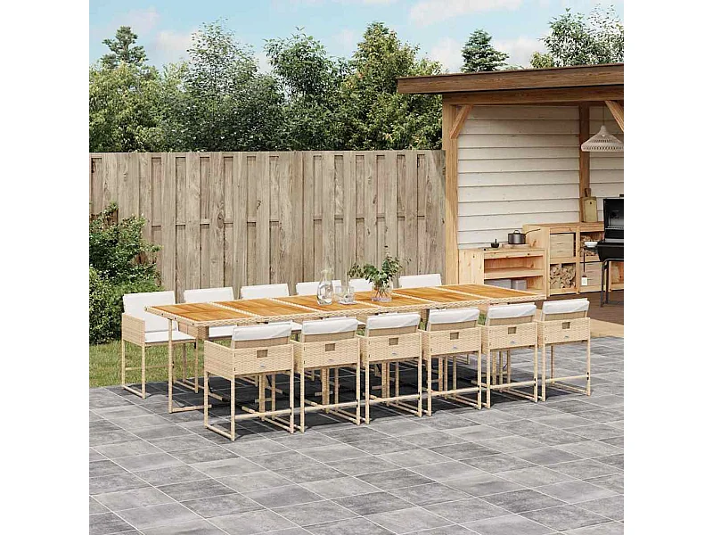 Ensemble à manger de jardin et coussins 13 pièces beige