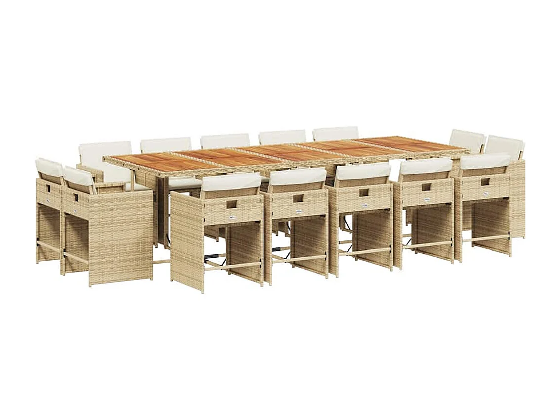 Set comedor de jardín con cojines 15 piezas ratán sintético beige