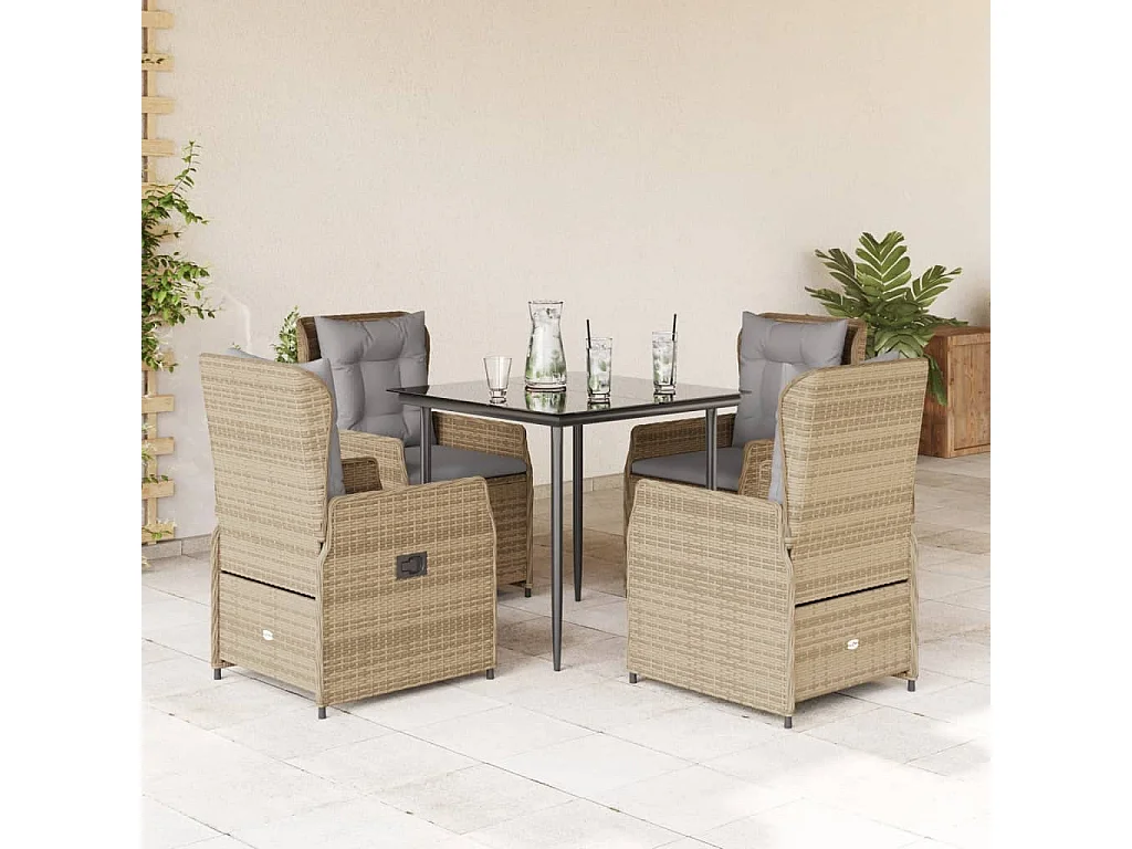 Set comedor de jardín 5 piezas con cojines ratán sintético beige