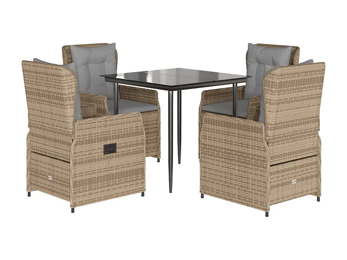 Set comedor de jardín 5 piezas con cojines ratán sintético beige