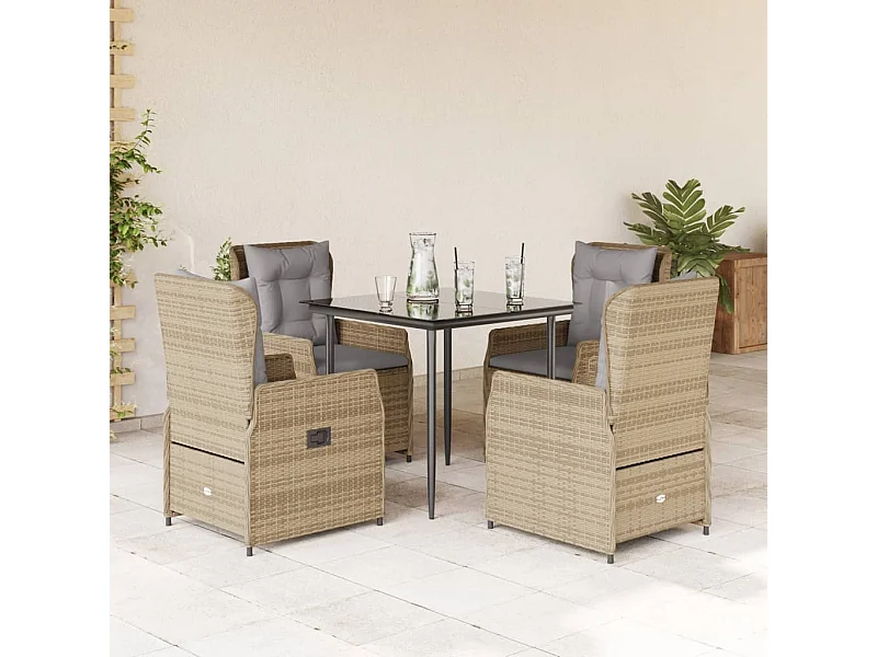 Set comedor de jardín 5 piezas con cojines ratán sintético beige