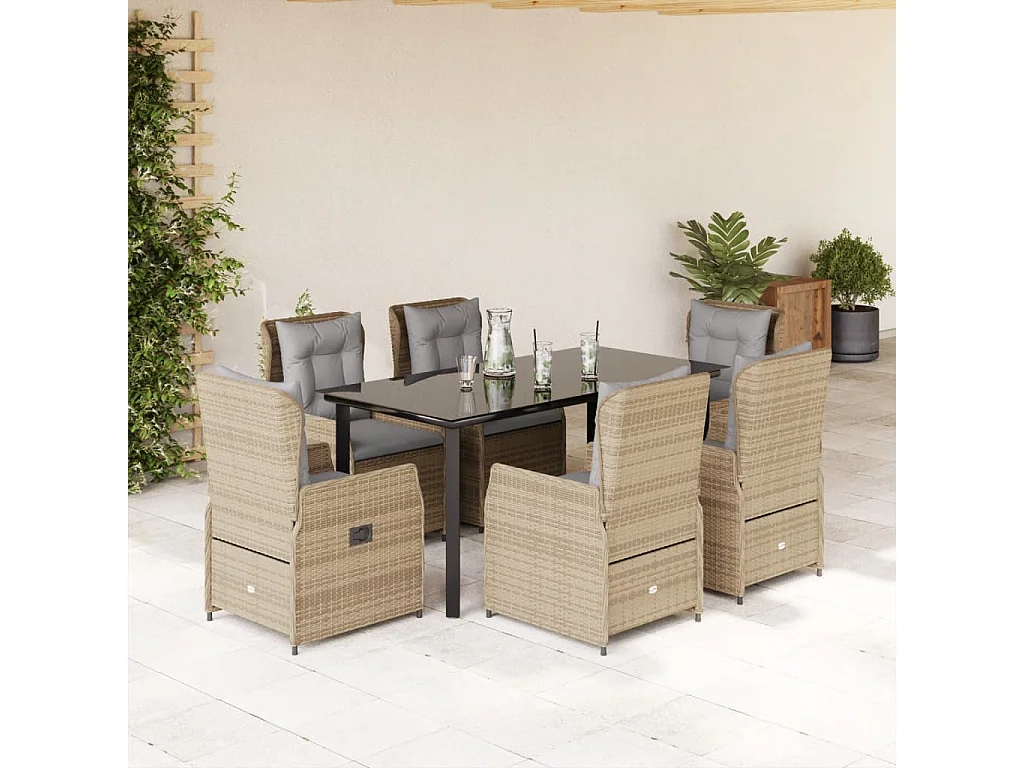 Set comedor de jardín 7 piezas con cojines ratán sintético beige