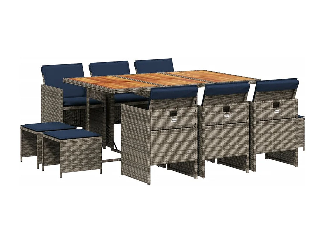 Ensemble à manger de jardin 11 pièces coussins gris résine tressée