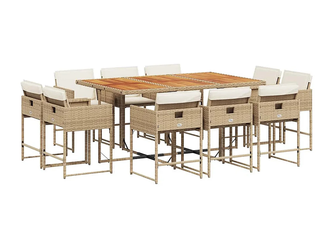 Set comedor de jardín 11 piezas con cojines ratán sintético beige