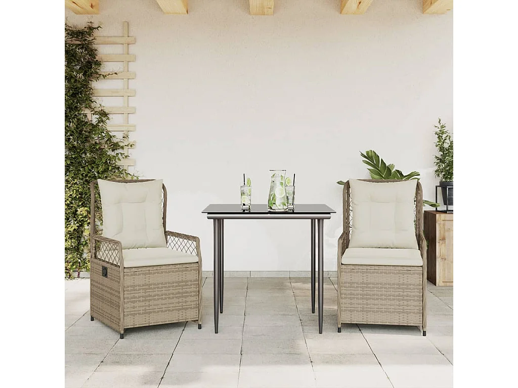 Set comedor de jardín 3 piezas con cojines ratán sintético beige