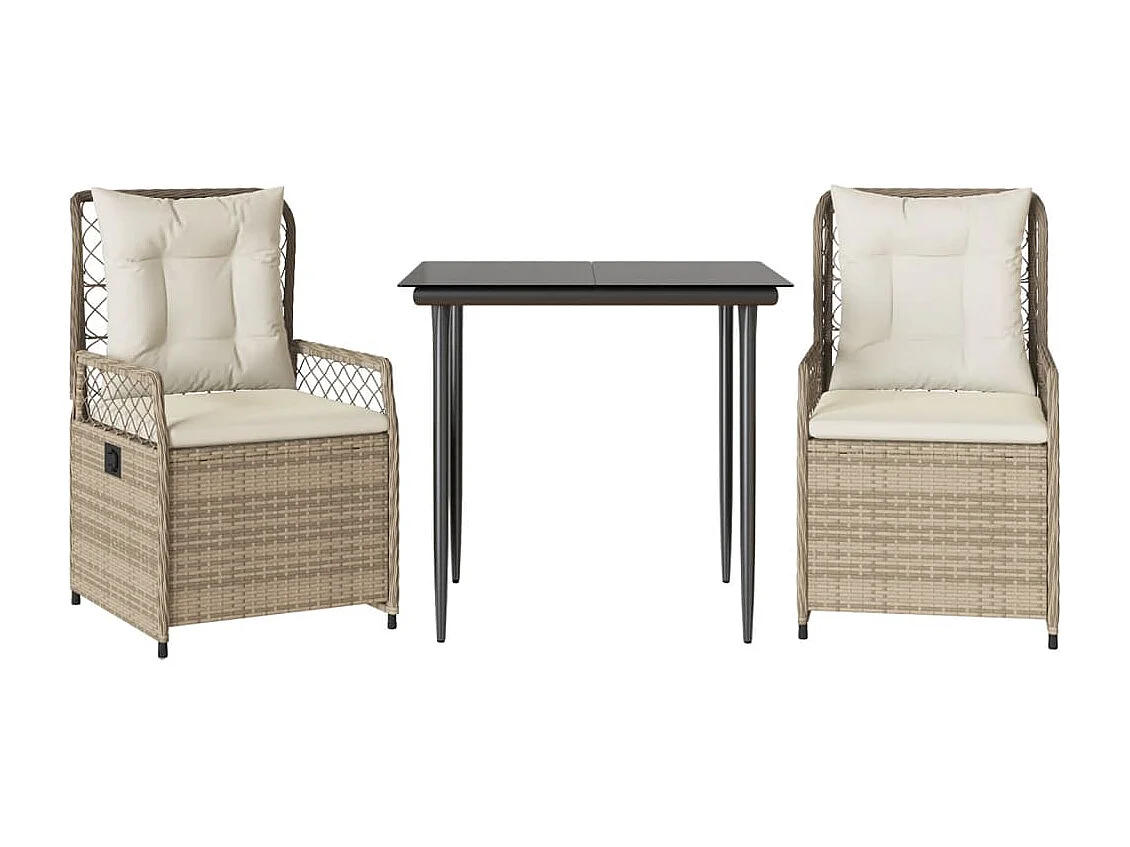 Set comedor de jardín 3 piezas con cojines ratán sintético beige