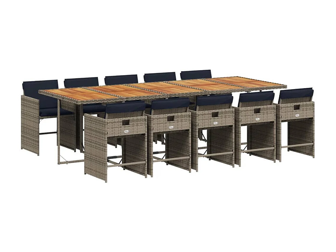 Ensemble à manger de jardin 11 pièces coussins gris résine tressée