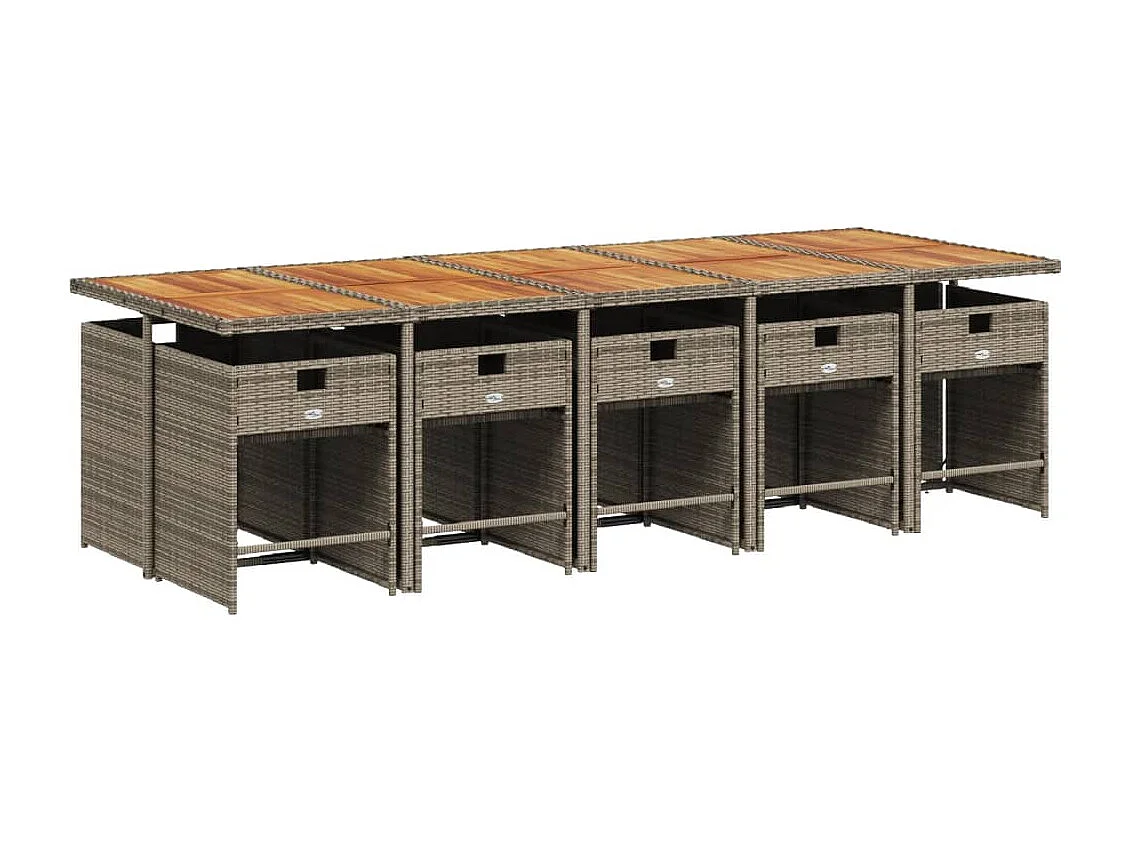 Ensemble à manger de jardin 11 pièces coussins gris résine tressée