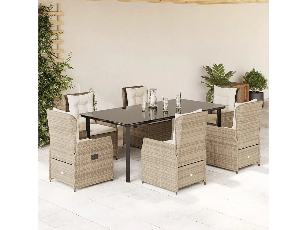 Set comedor de jardín 7 piezas con cojines ratán sintético beige