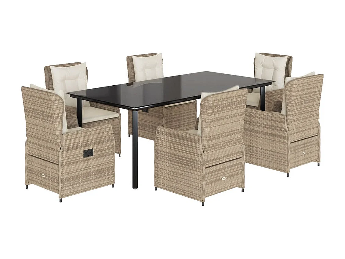 Set comedor de jardín 7 piezas con cojines ratán sintético beige