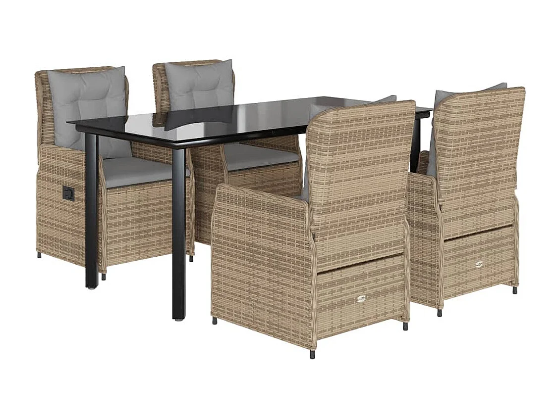 Set comedor de jardín 5 piezas con cojines ratán sintético beige
