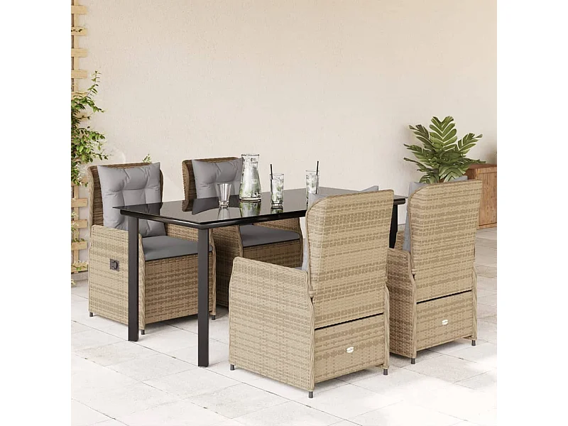Set comedor de jardín 5 piezas con cojines ratán sintético beige