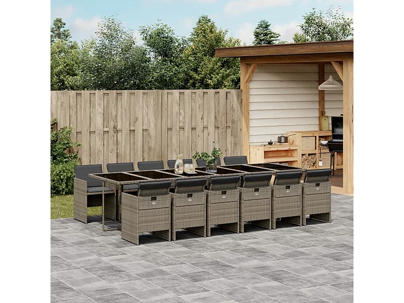 Ensemble à manger de jardin avec coussins 13 pièces résine tressée