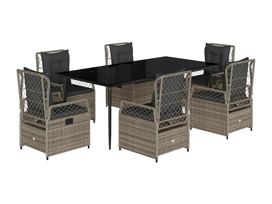 Ensemble à manger de jardin et coussins 7 pièces gris rotin
