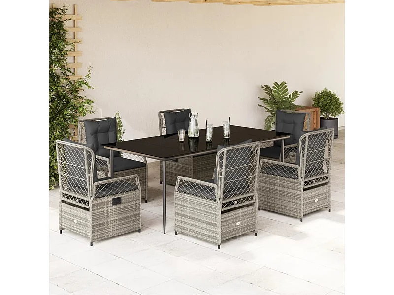 Ensemble à manger de jardin et coussins 7 pièces gris rotin