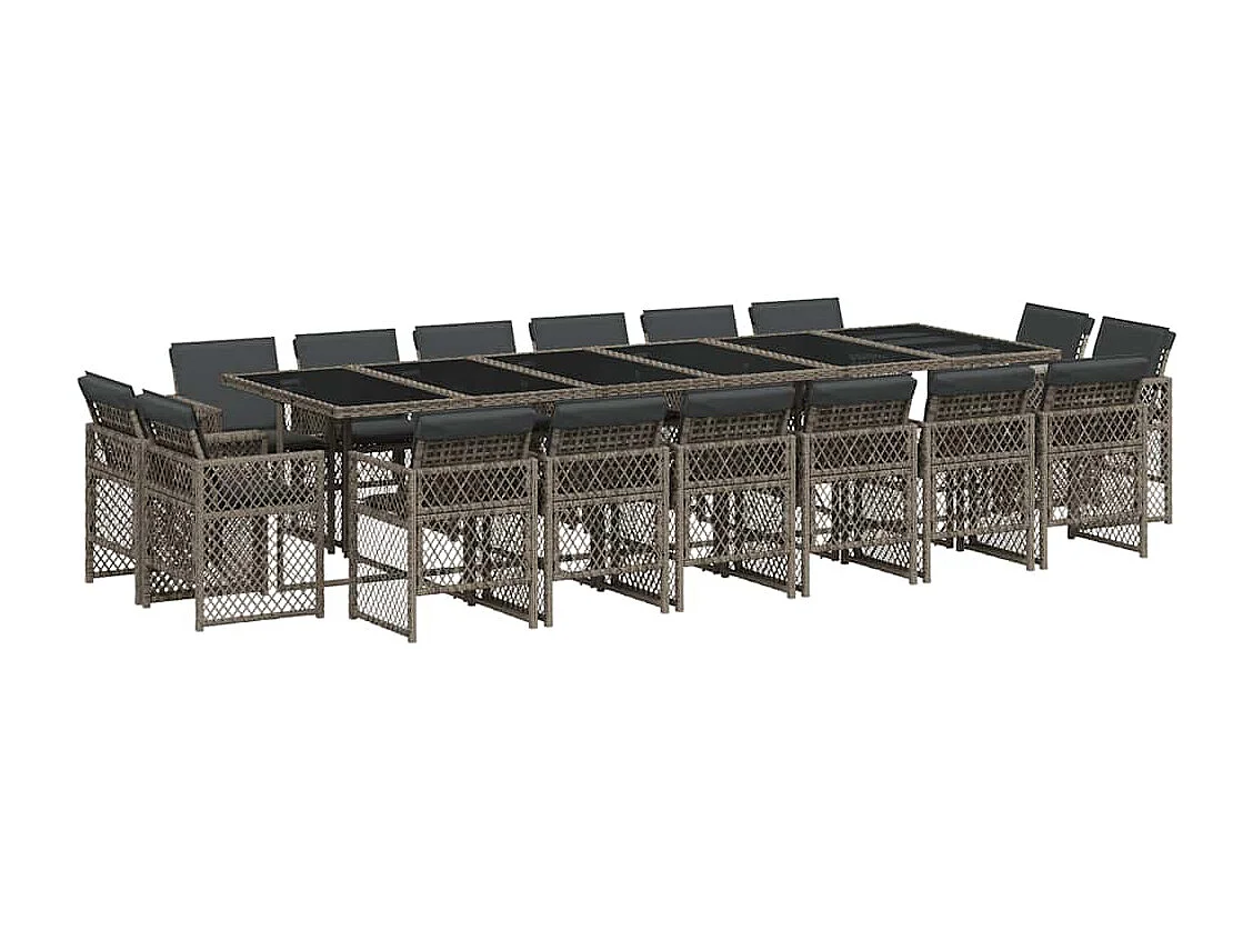 Set comedor de jardín 17 piezas y cojines ratán sintético gris