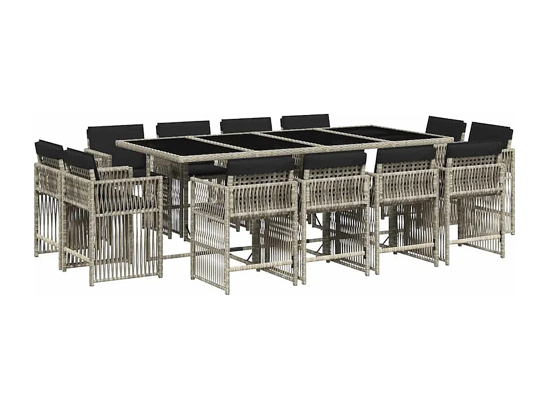 Set comedor jardín y cojines 13 piezas ratán sintético gris claro