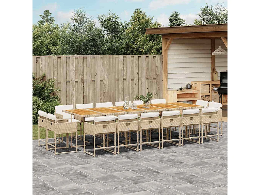 Set comedor de jardín 17 piezas con cojines ratán sintético beige