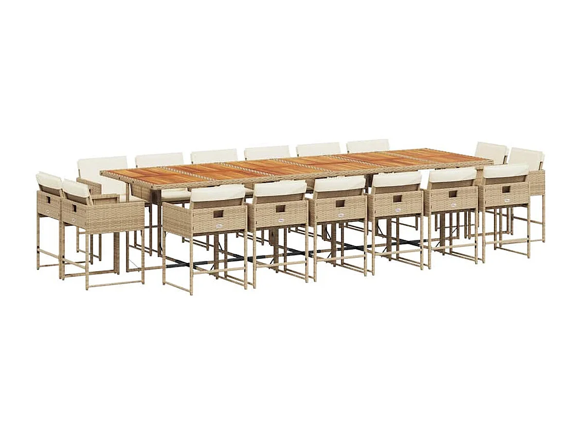 Set comedor de jardín 17 piezas con cojines ratán sintético beige