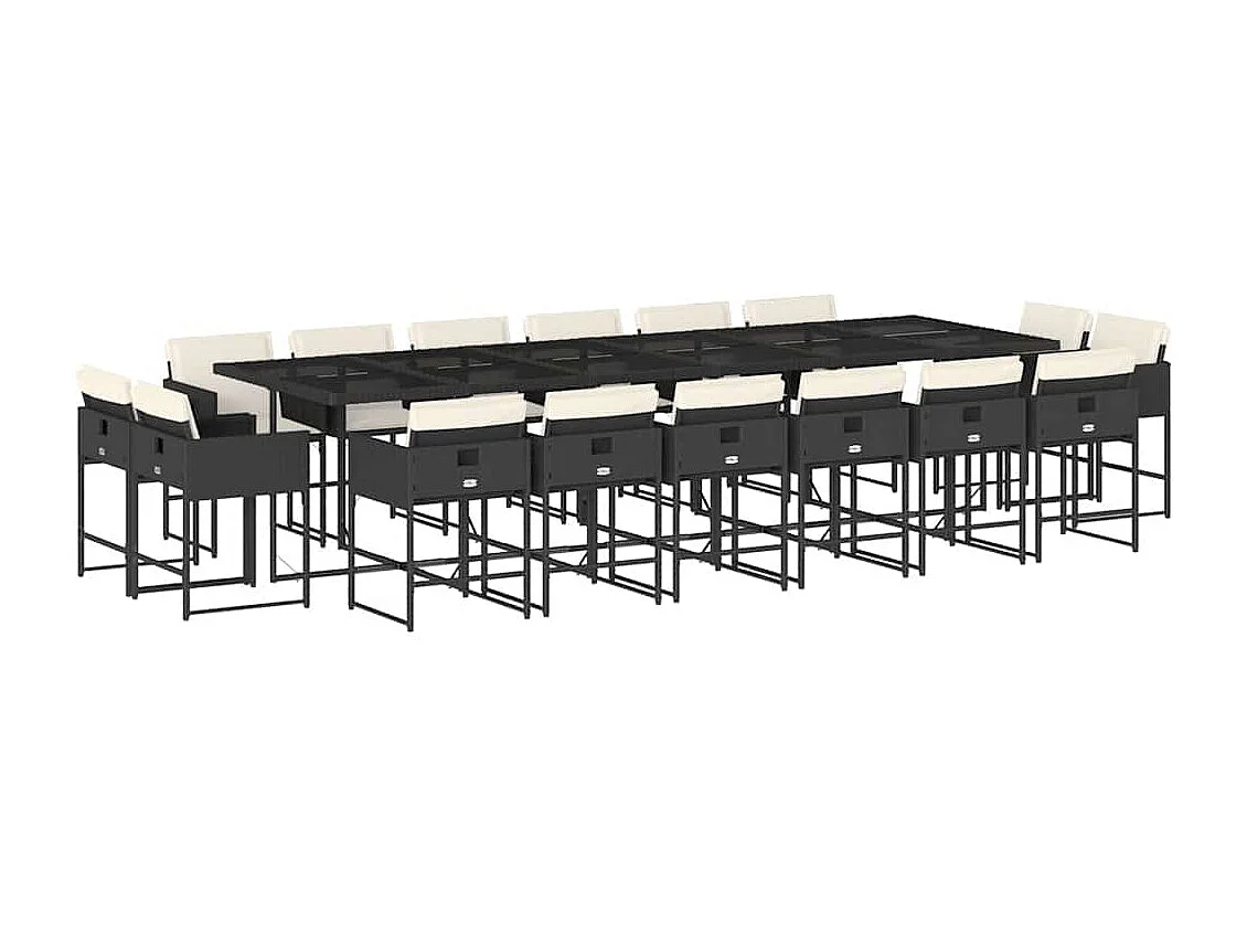 Set de muebles jardín 17 piezas con cojines ratán sintético negro