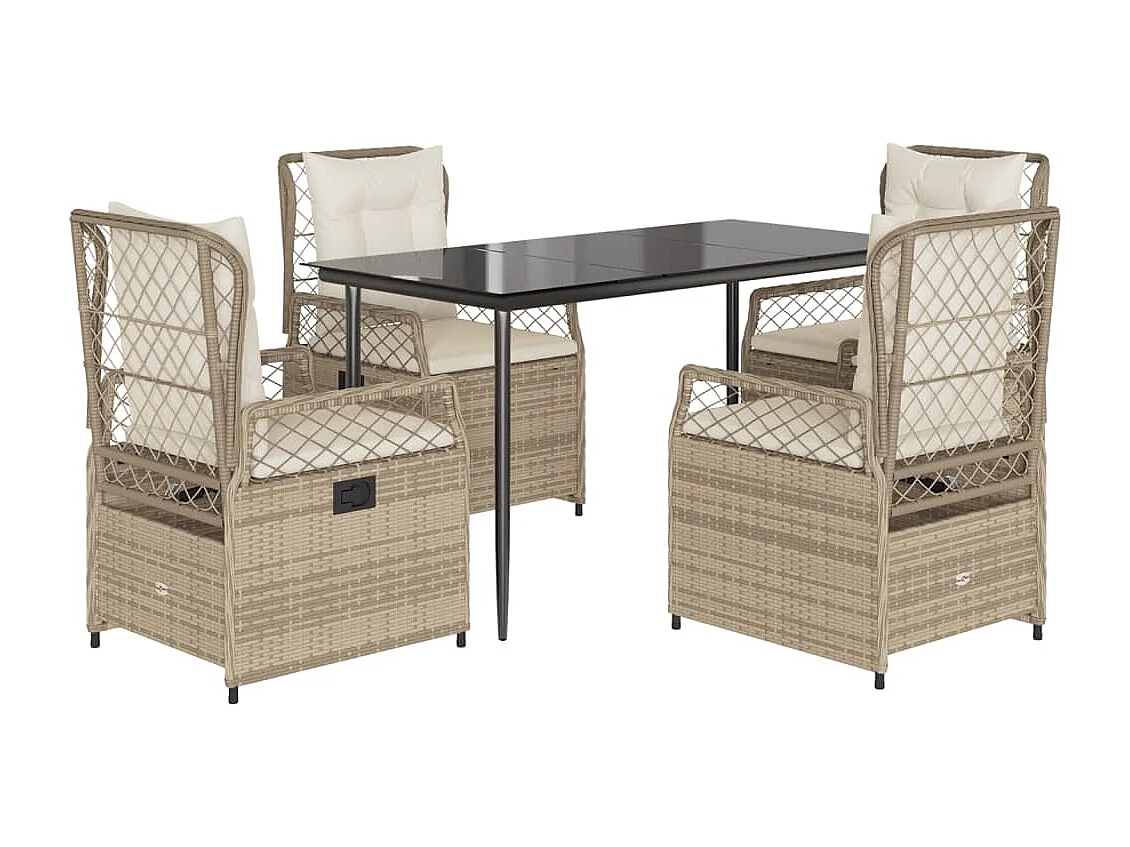 Ensemble à manger de jardin avec coussins 5 pièces Beige poly rotin