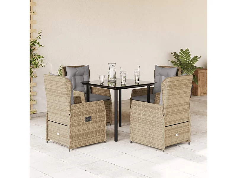 Set comedor de jardín 5 piezas con cojines ratán sintético beige