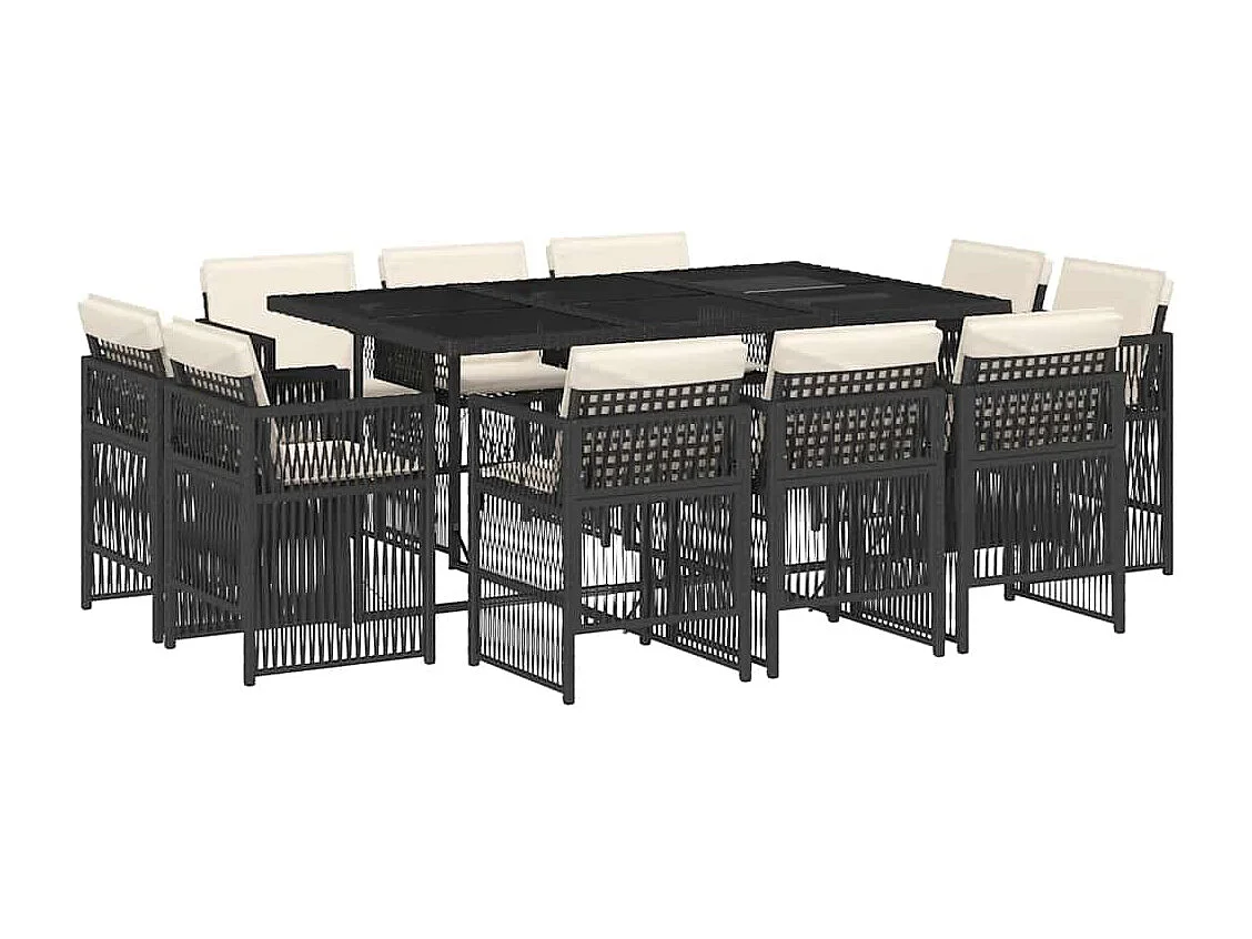 Set de comedor jardín 11 piezas con cojines ratán sintético negro