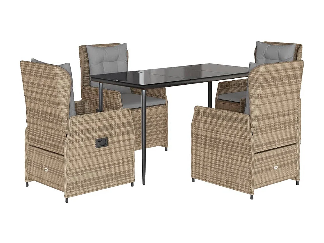 Ensemble à manger de jardin avec coussins 5 pièces Beige poly rotin