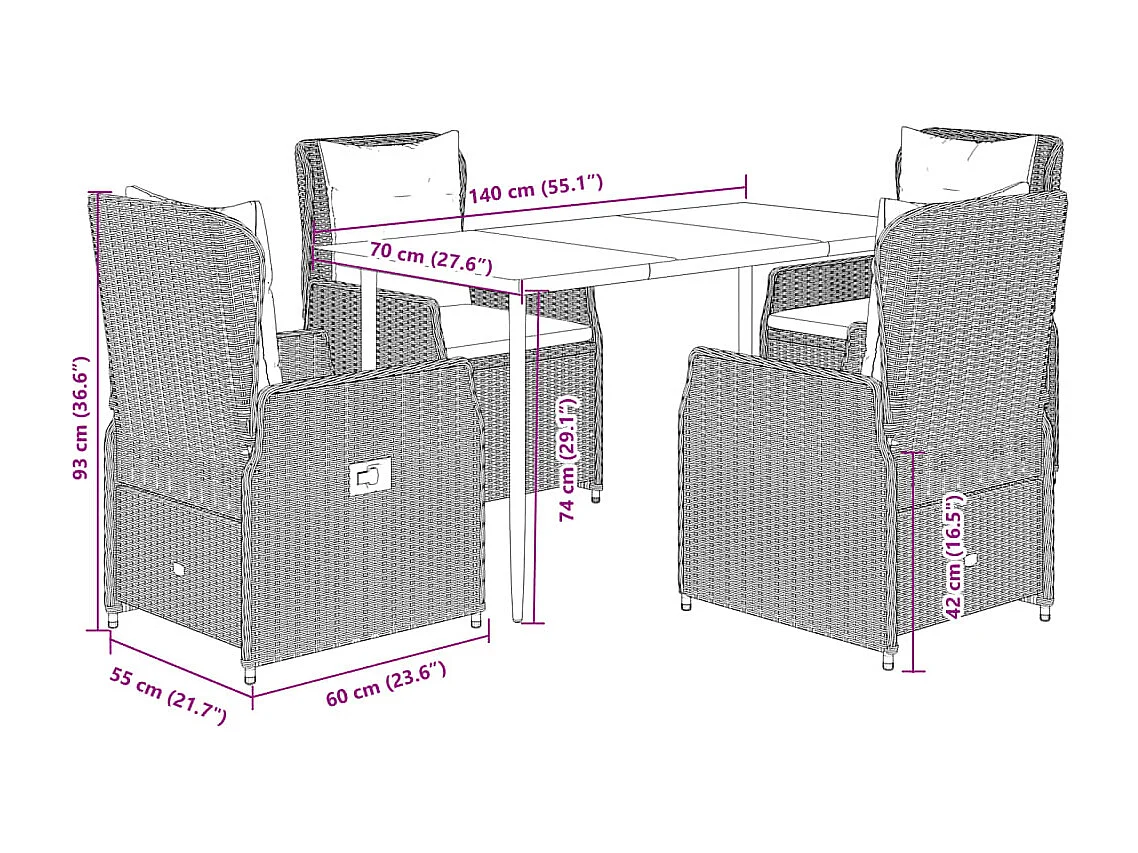 Ensemble à manger de jardin avec coussins 5 pièces Beige poly rotin