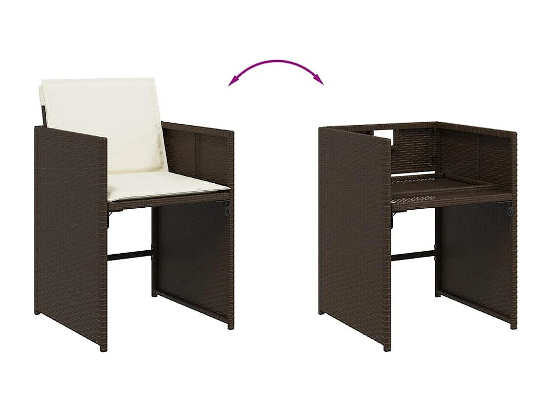 Set comedor de jardín 11 piezas y cojines ratán sintético marrón