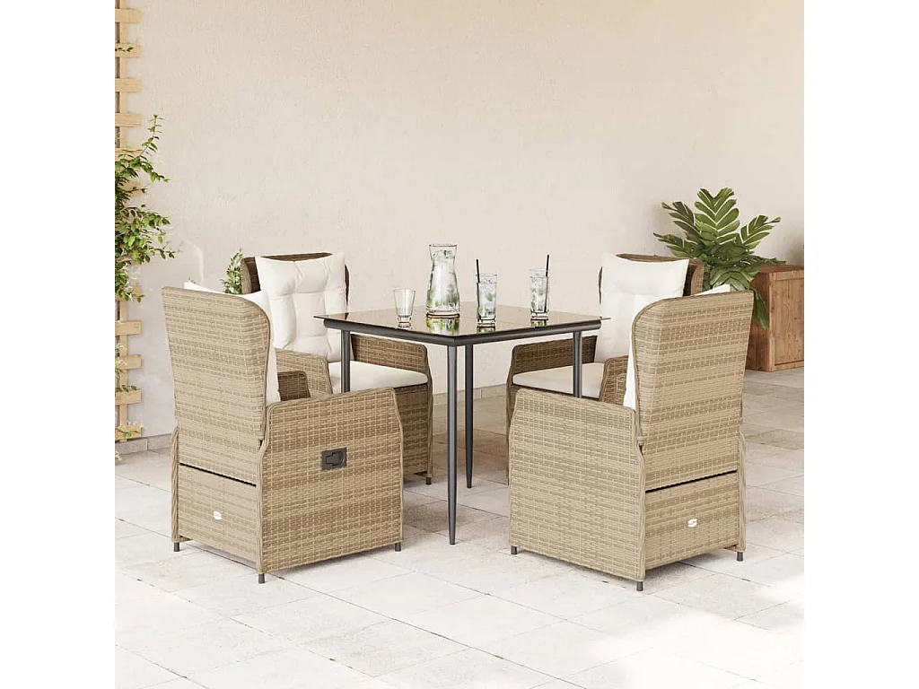 Set comedor de jardín 5 piezas con cojines ratán sintético beige