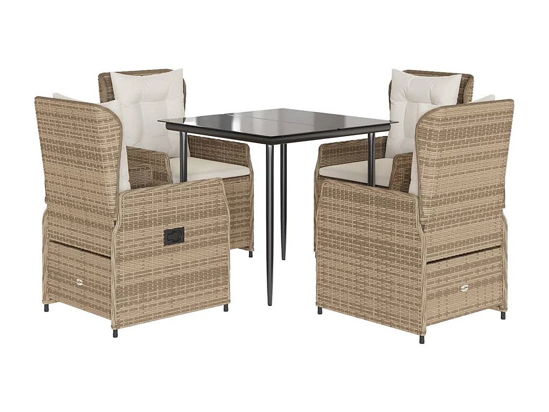 Set comedor de jardín 5 piezas con cojines ratán sintético beige