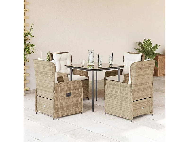 Set comedor de jardín 5 piezas con cojines ratán sintético beige