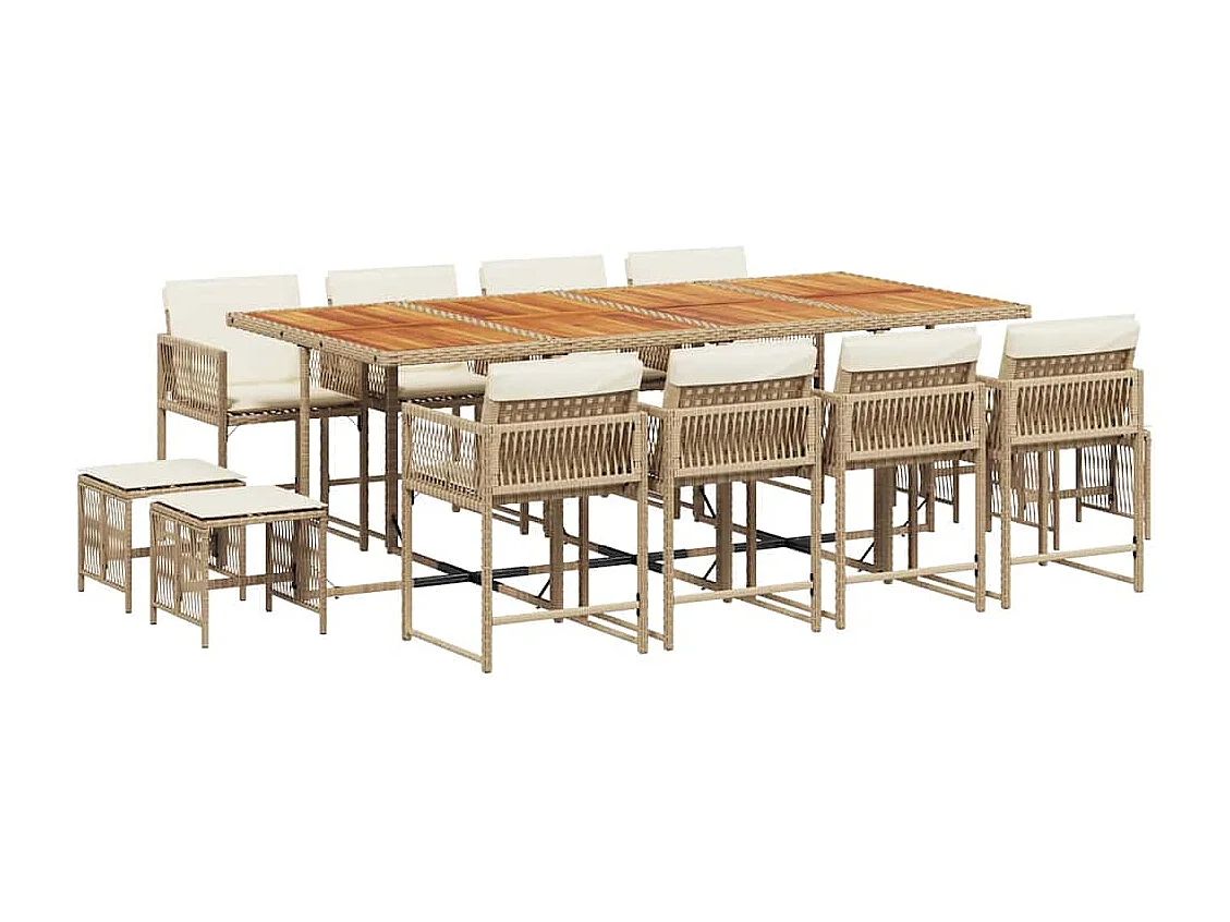 Ensemble à manger de jardin et coussins 13 pièces beige