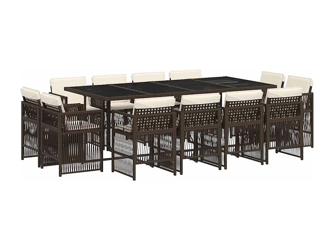 Set muebles de jardín 13 piezas y cojines ratán sintético marrón