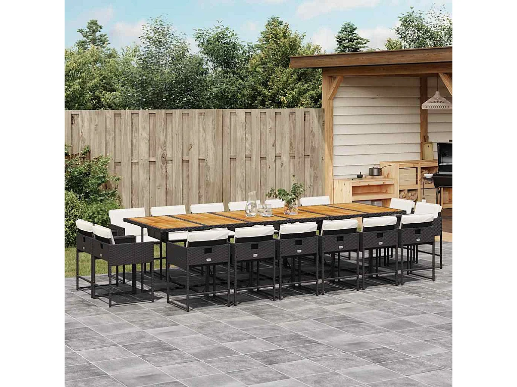 Set de muebles jardín 17 piezas con cojines ratán sintético negro