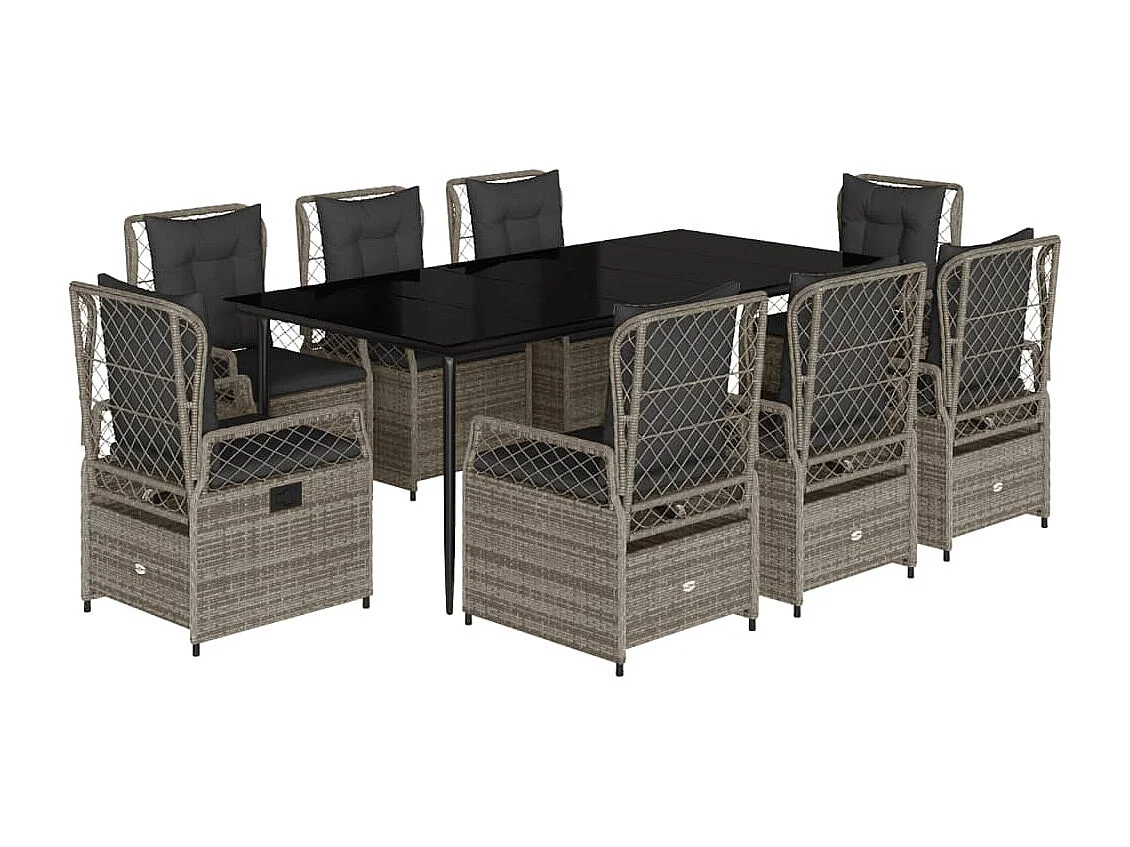 Set comedor jardín 9 piezas y cojines ratán sintético gris