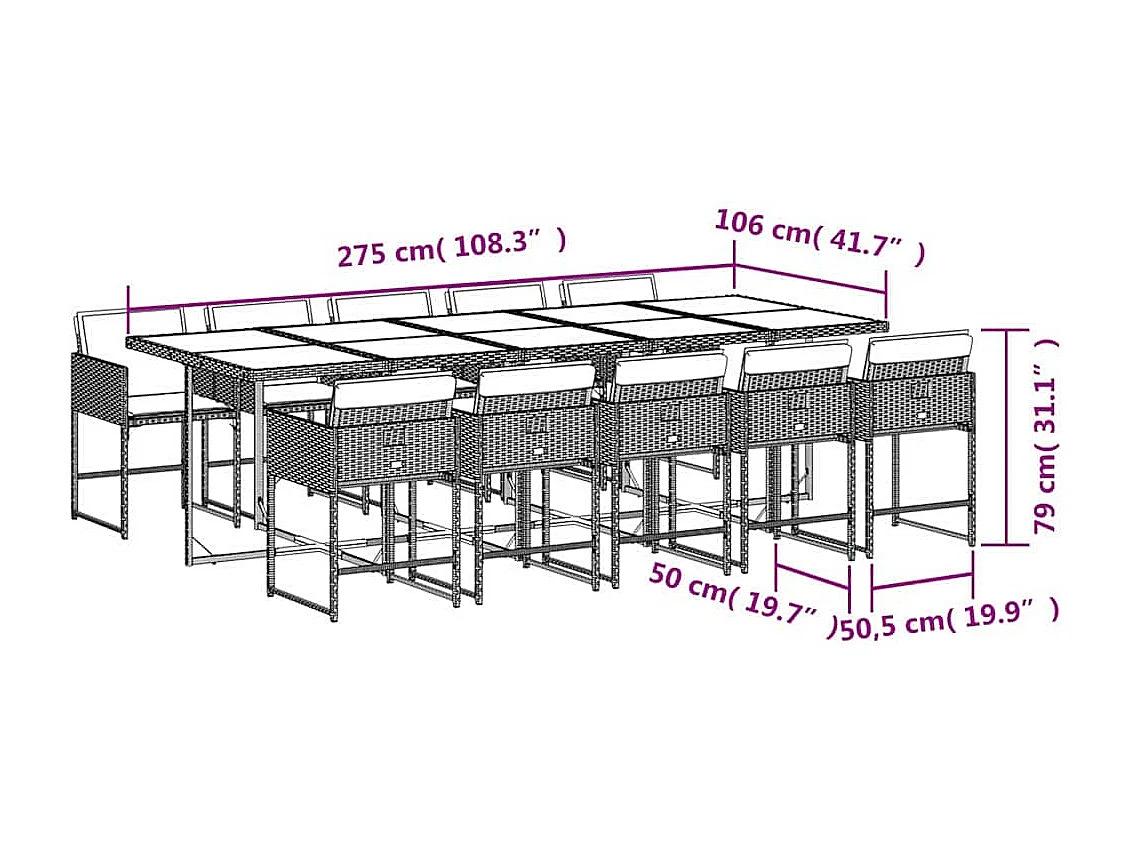 Set comedor de jardín 11 piezas con cojines ratán sintético beige