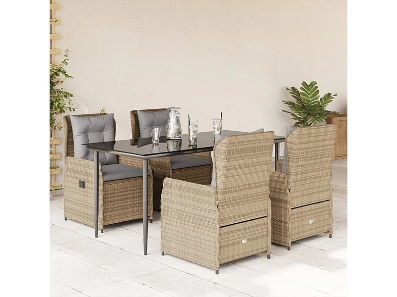 Set comedor de jardín 5 piezas con cojines ratán sintético beige