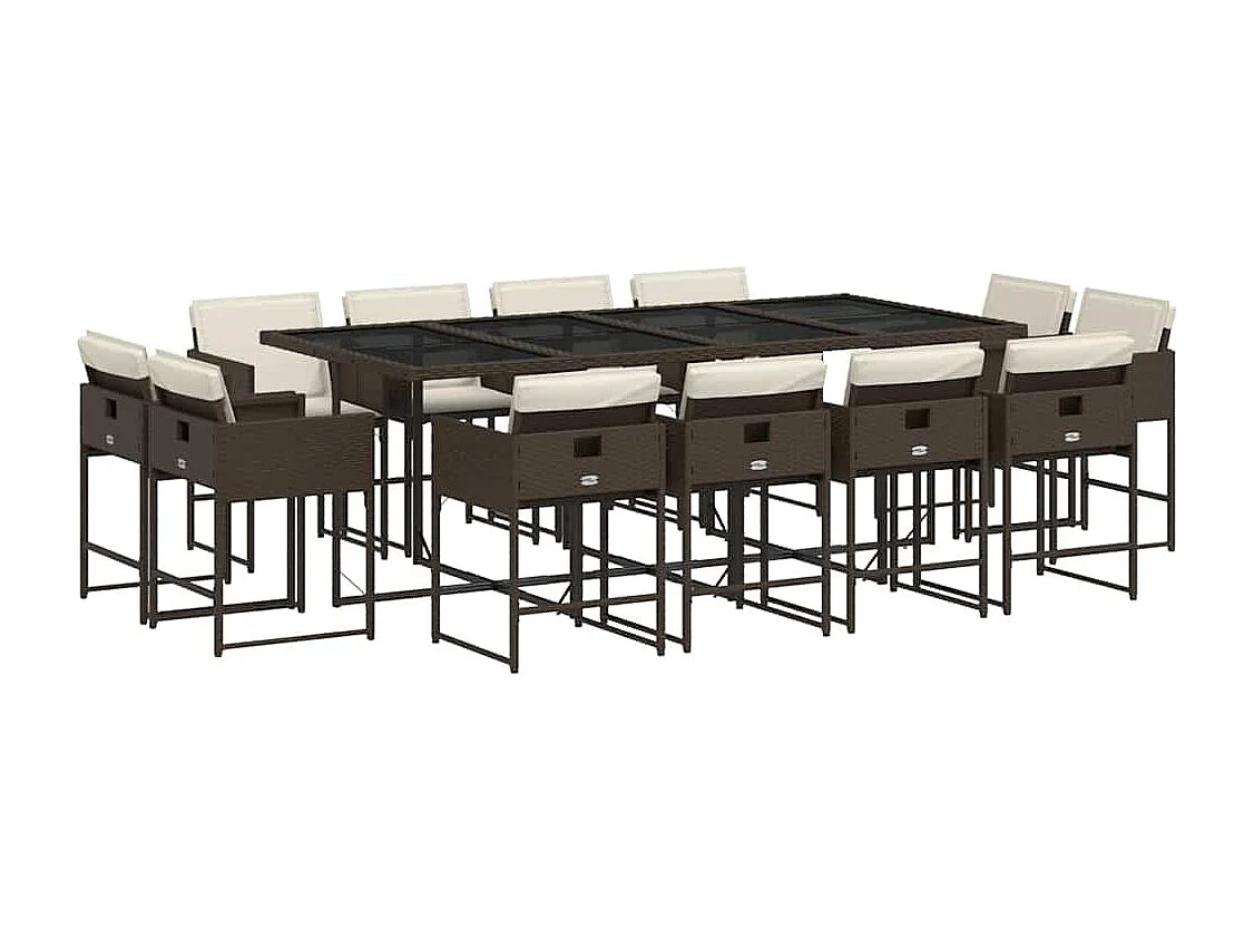 Set muebles de jardín 13 piezas y cojines ratán sintético marrón