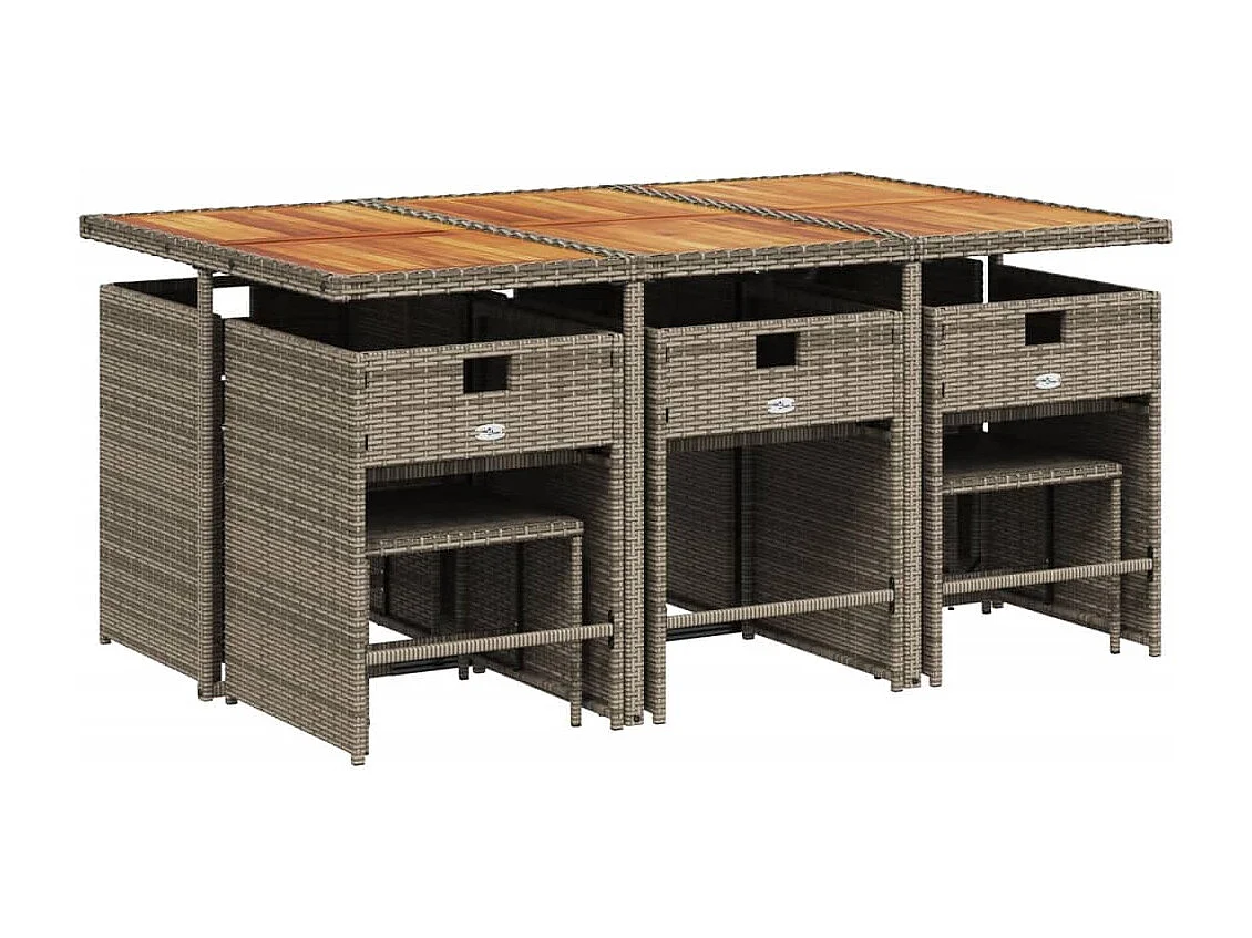 Ensemble à manger de jardin 11 pièces coussins gris résine tressée
