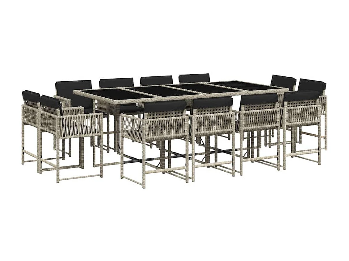 Set comedor jardín y cojines 13 piezas ratán sintético gris claro