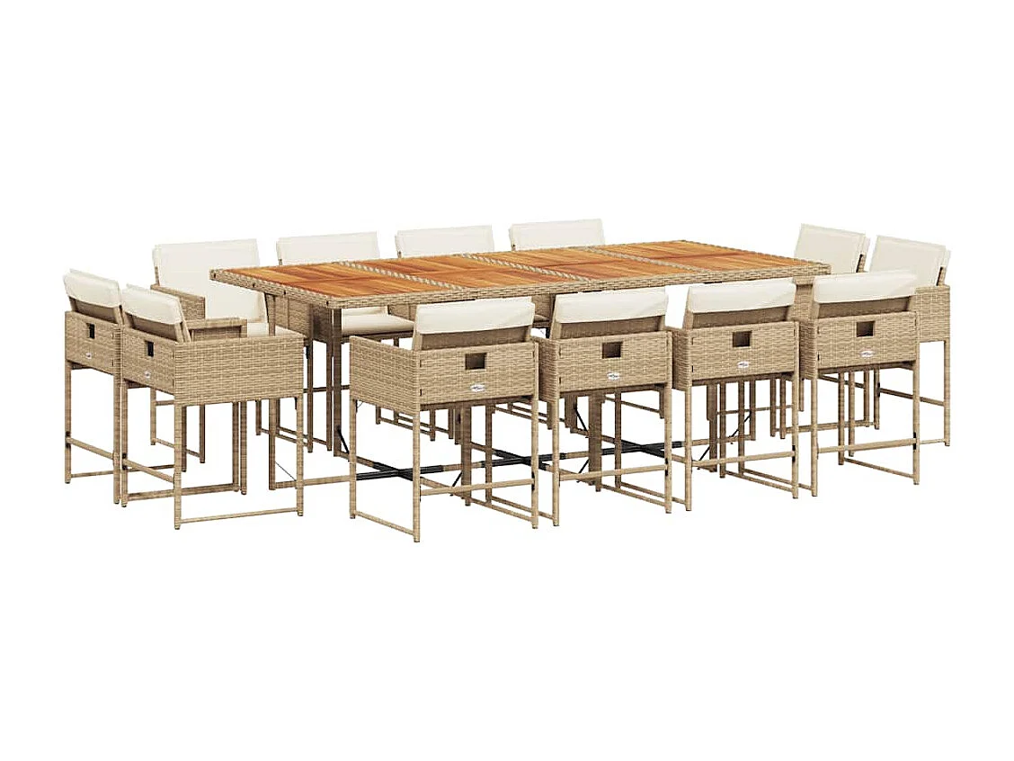 Ensemble à manger de jardin et coussins 13 pièces beige