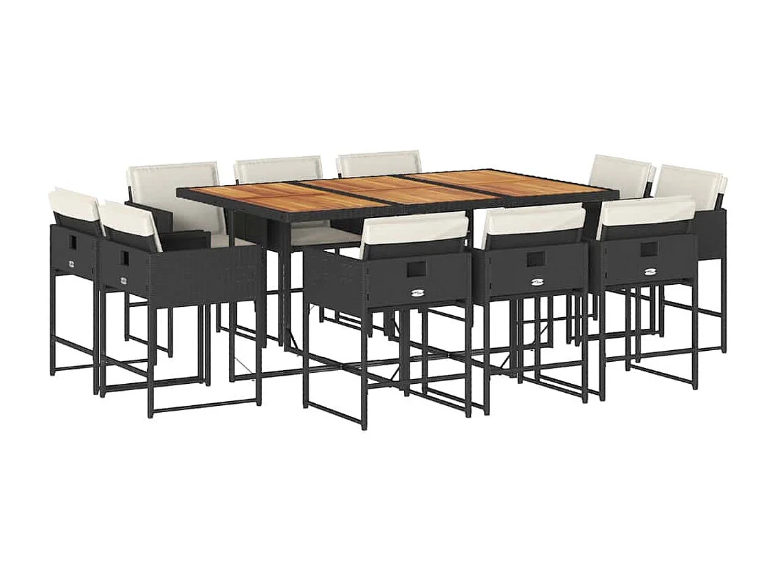 Set de comedor jardín 11 piezas con cojines ratán sintético negro