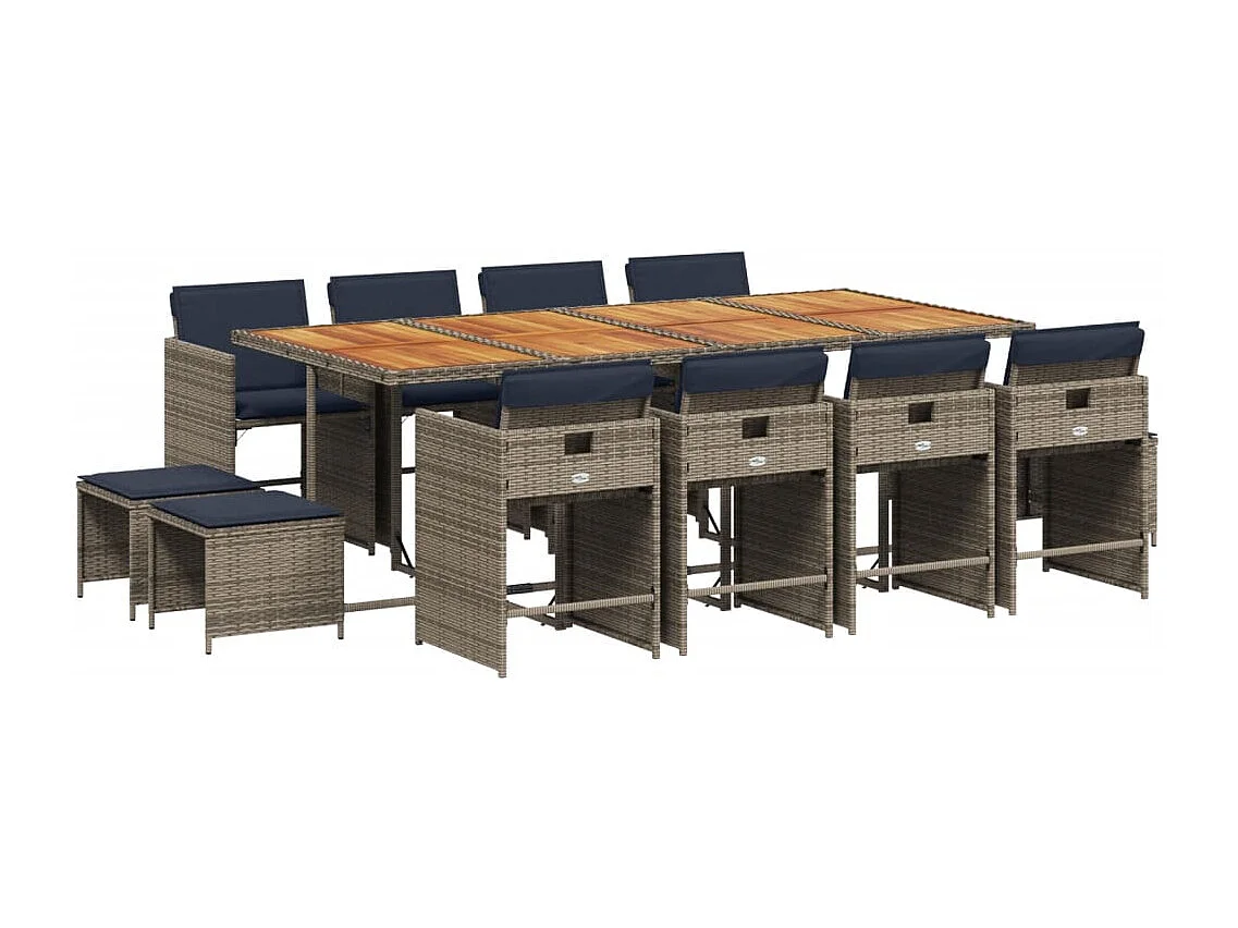 Ensemble à manger de jardin avec coussins 13 pièces résine tressée